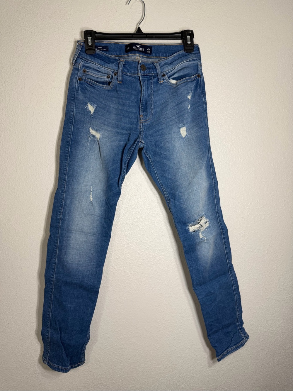 Hollister Women's Skinny Jeans in Medium Blue with Distressed Rips